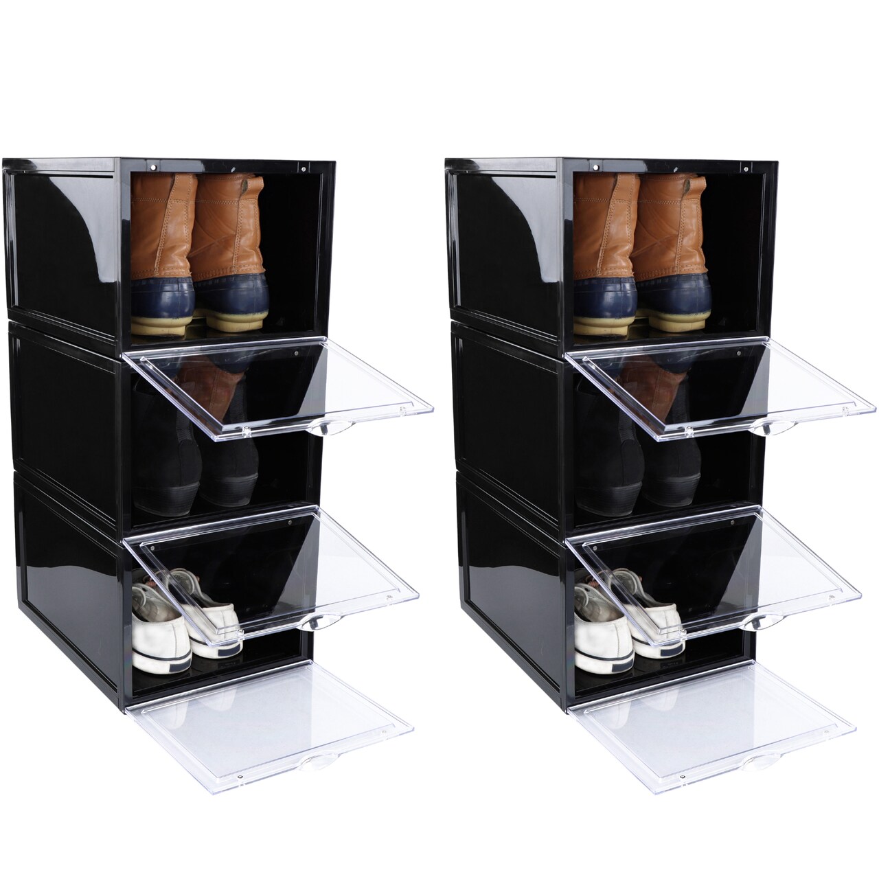 7Penn Plastic Shoe Boxes with Lids - Stackable Shoe Organizer Clear Box with Lid